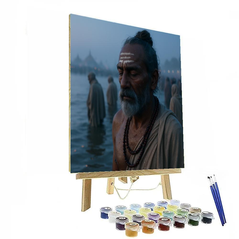 Kumbh Mela Pilgrims At Sangam Dawn Dip Number painting