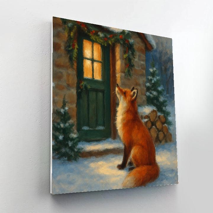 Christmas Eve Fox At The Cottage Door Number painting