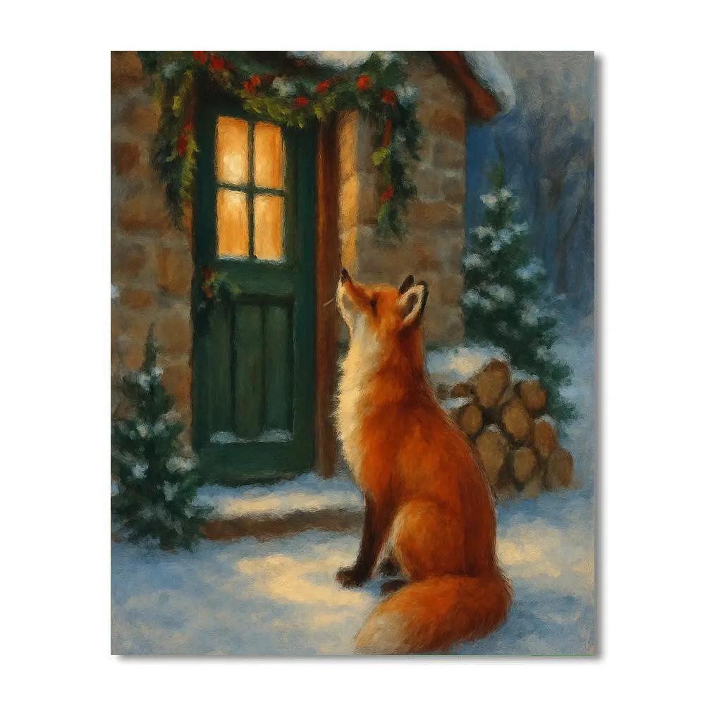 Christmas Eve Fox At The Cottage Door Number painting