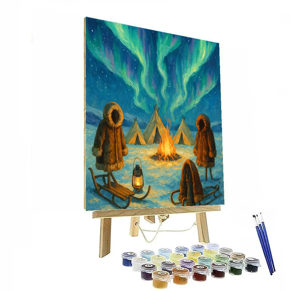 Aurora Over The Polar Christmas Camp Number painting