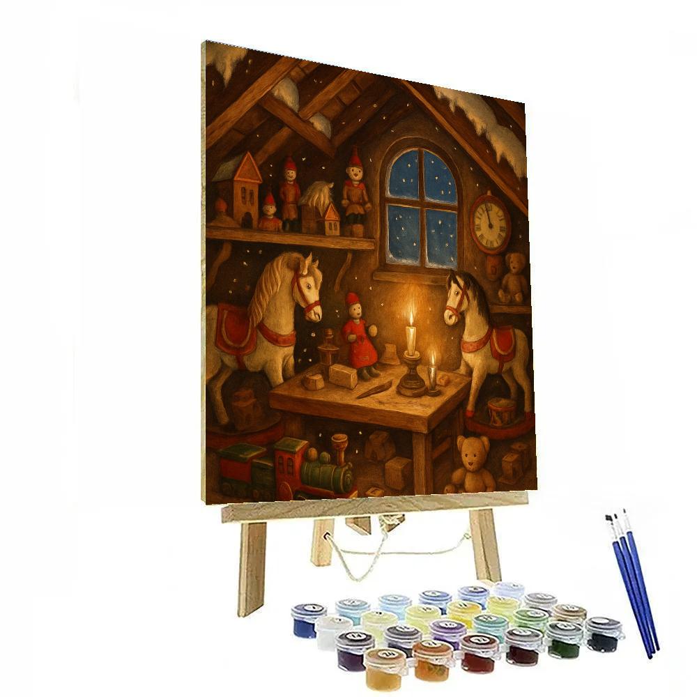 Toymakers Attic On Christmas Night paint by color