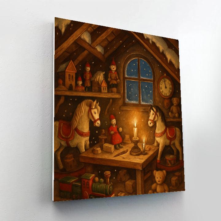 Toymakers Attic On Christmas Night paint by color