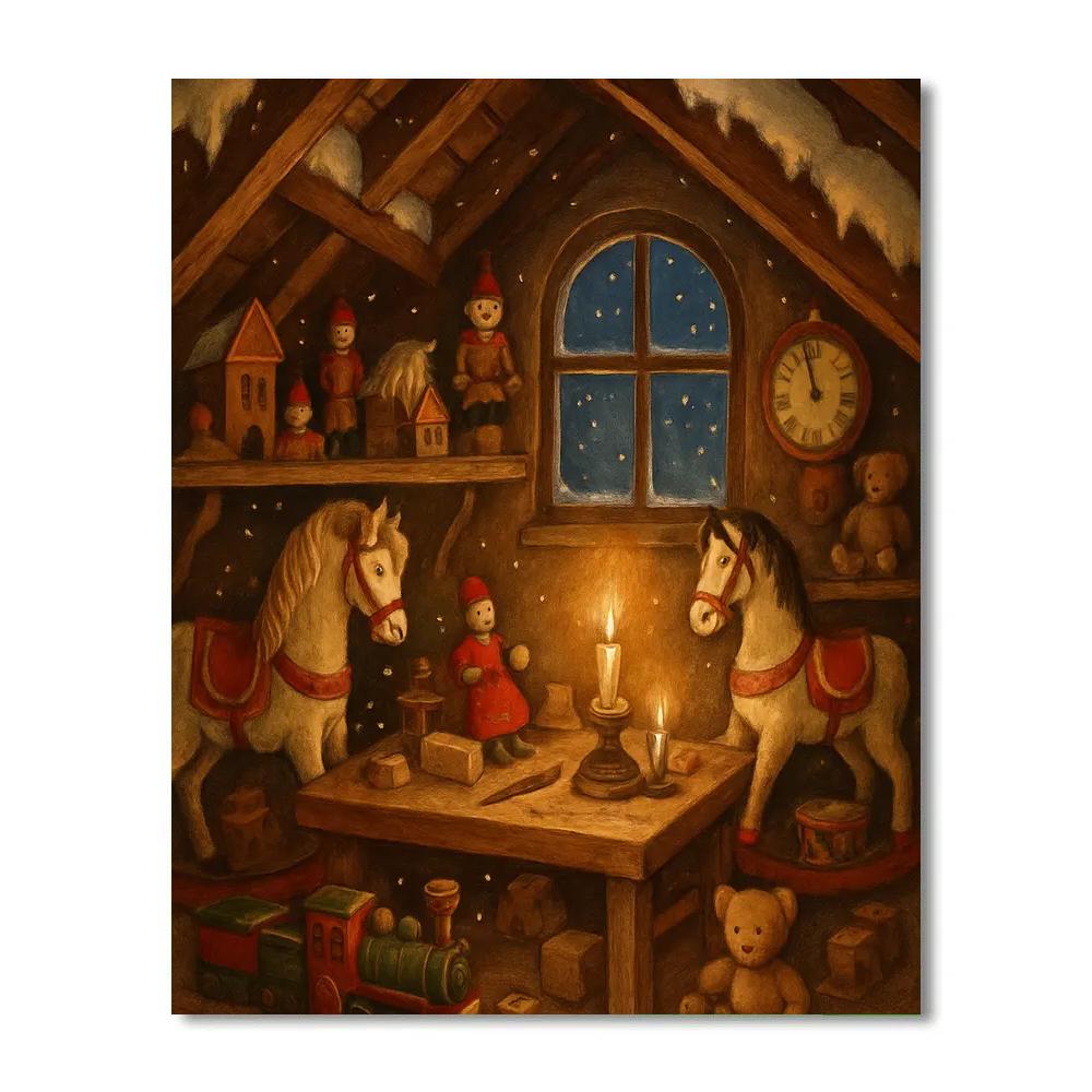 Toymakers Attic On Christmas Night paint by color