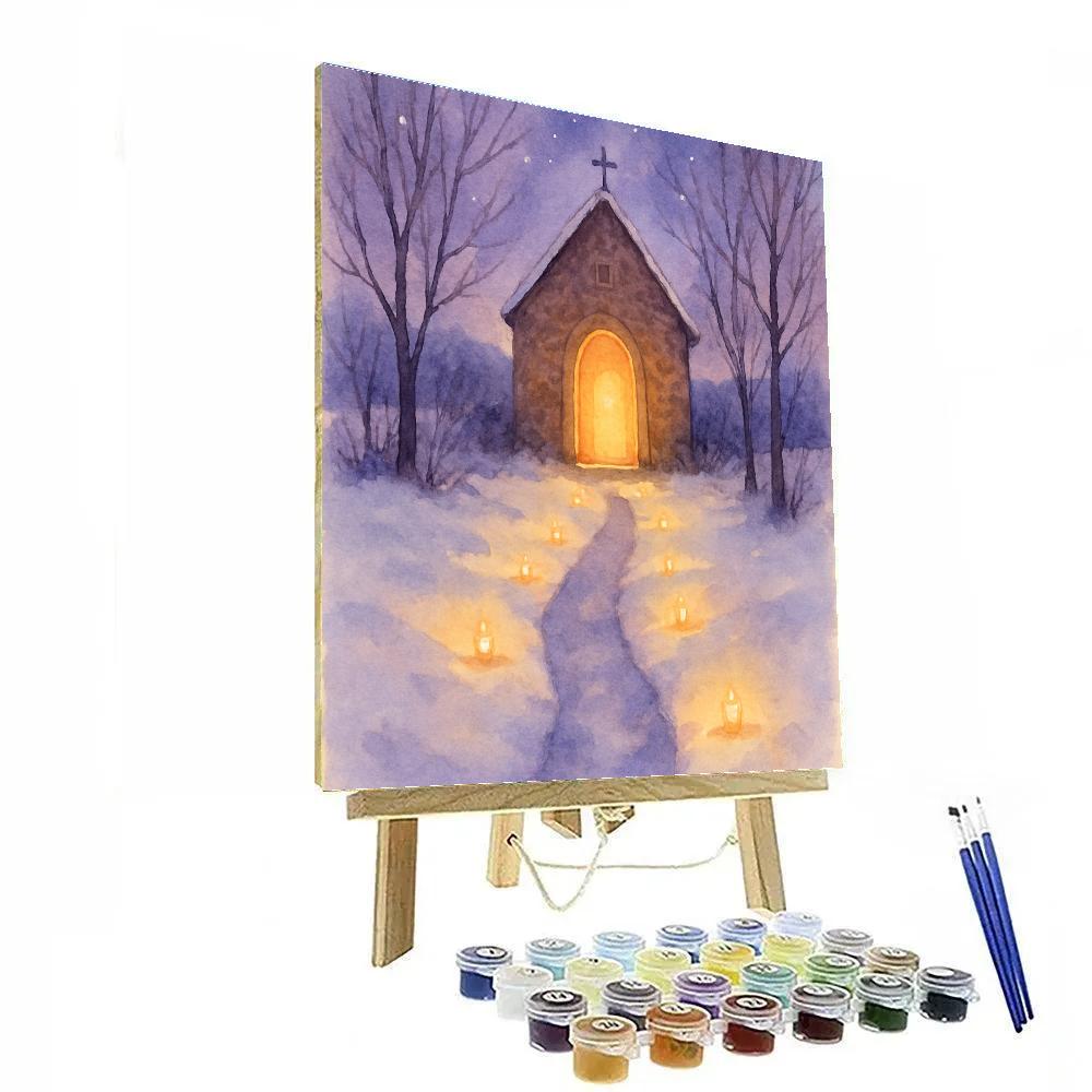 Candlelit Snow Path To The Chapel paint by number