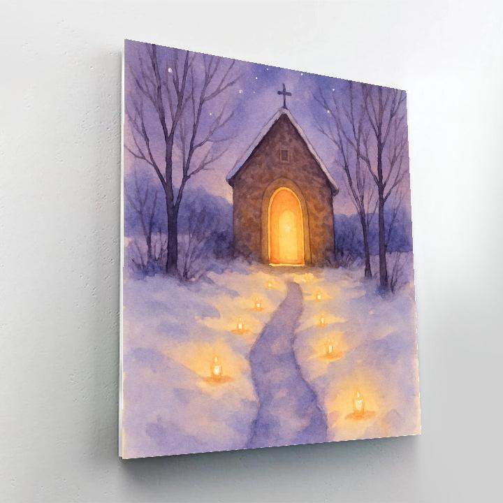 Candlelit Snow Path To The Chapel paint by number