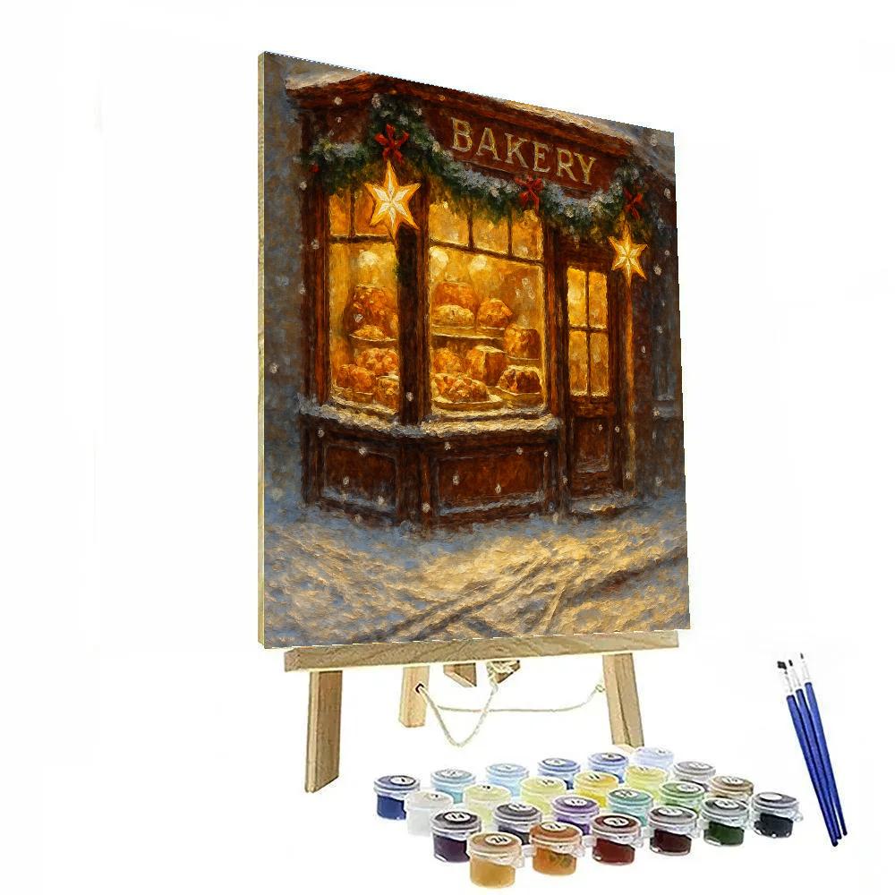 Christmas Bakery Window At Dusk painting number kit