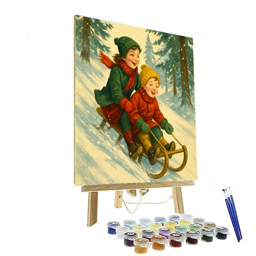 Vintage Sled Ride Through Pine Woods painting number kit
