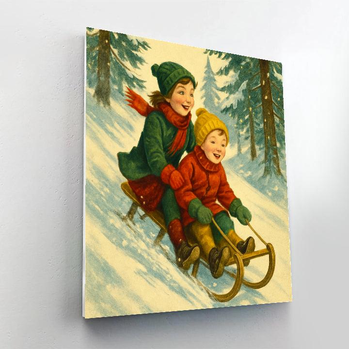 Vintage Sled Ride Through Pine Woods painting number kit