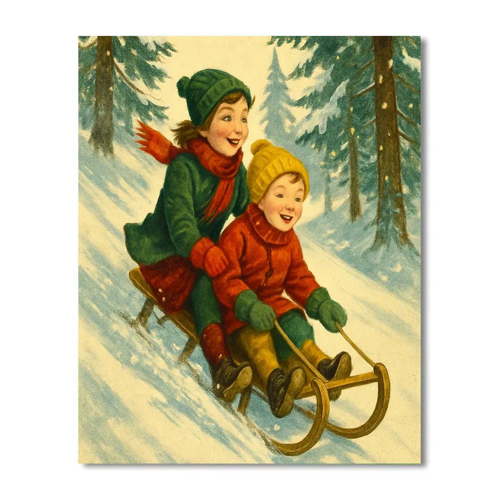 Vintage Sled Ride Through Pine Woods painting number kit