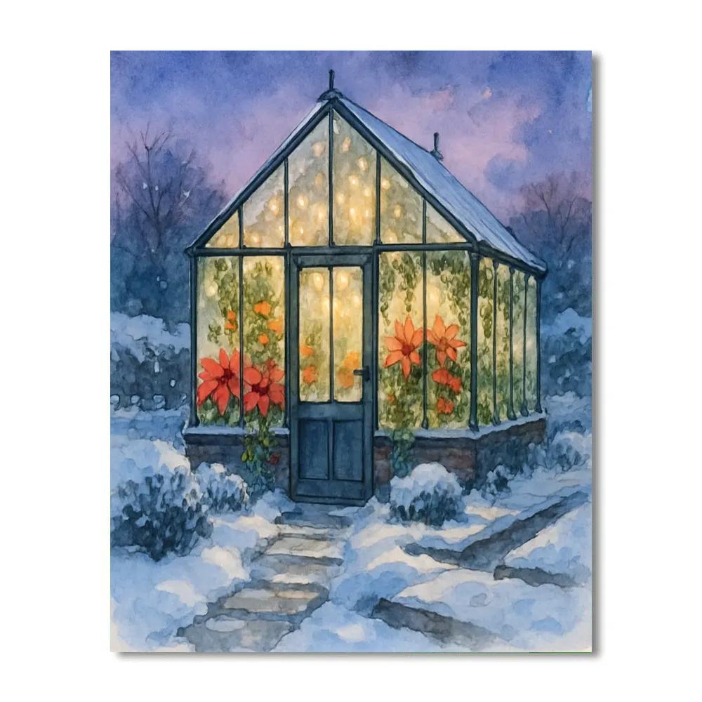 Christmas Greenhouse In The Snow paint by number