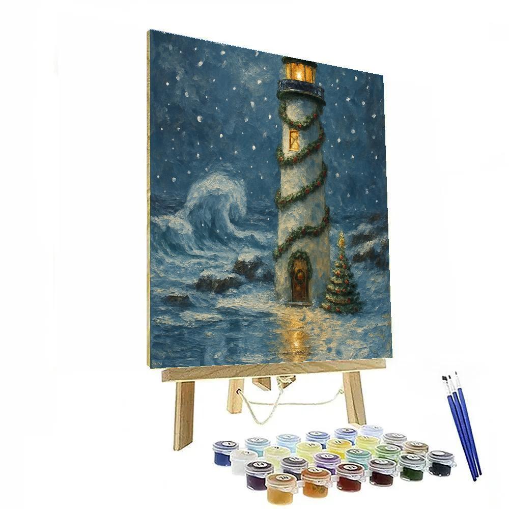 Christmas Lighthouse On The Frozen Bay Paint by numbers kits