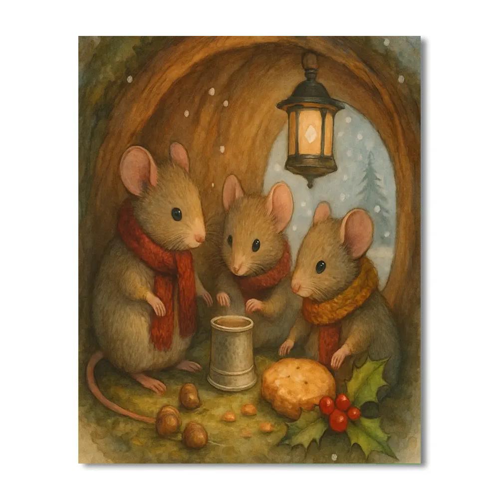 Holiday Tea Party With Winter Mice DIY paint by numbers