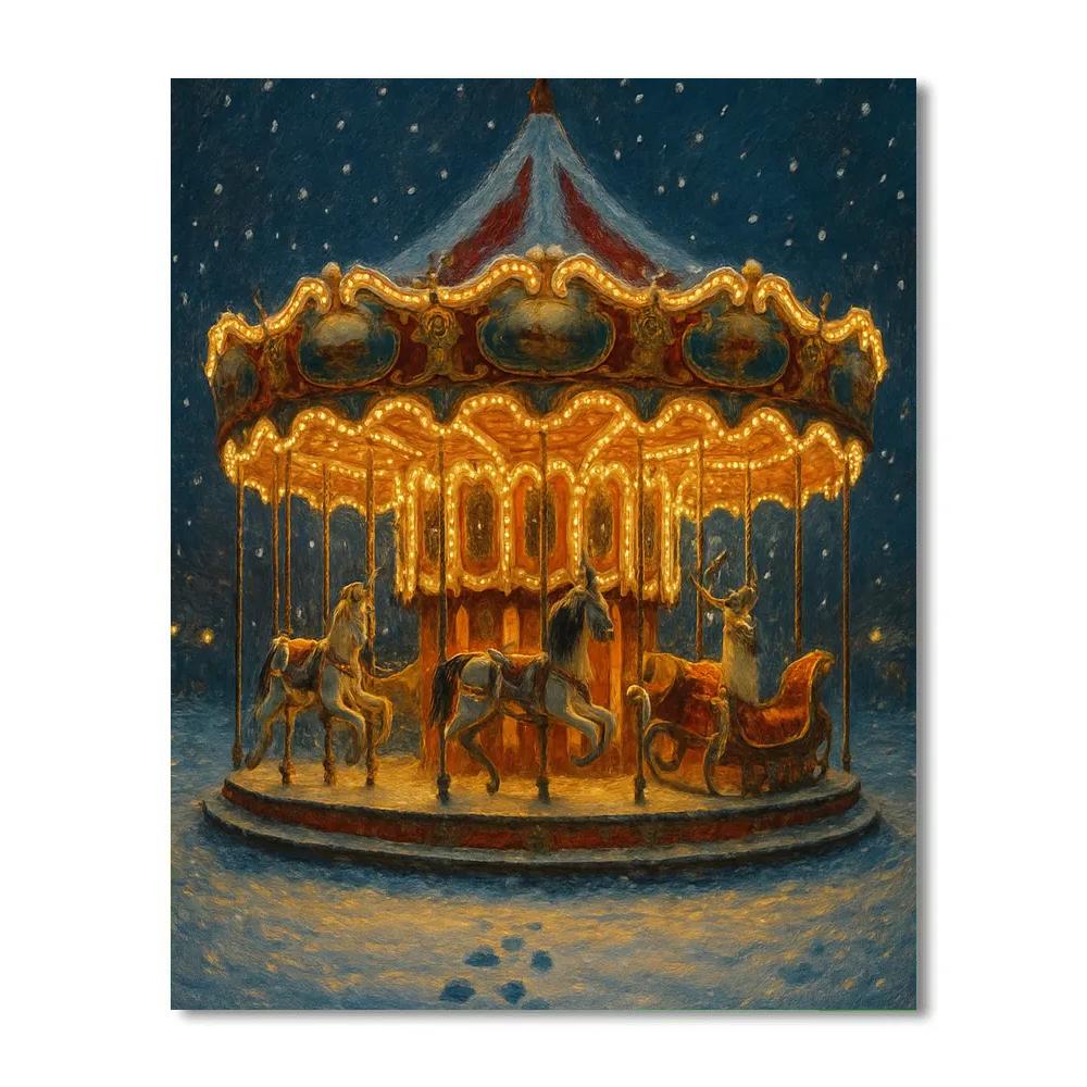 Christmas Carousel In The Snowstorm paint by numbers