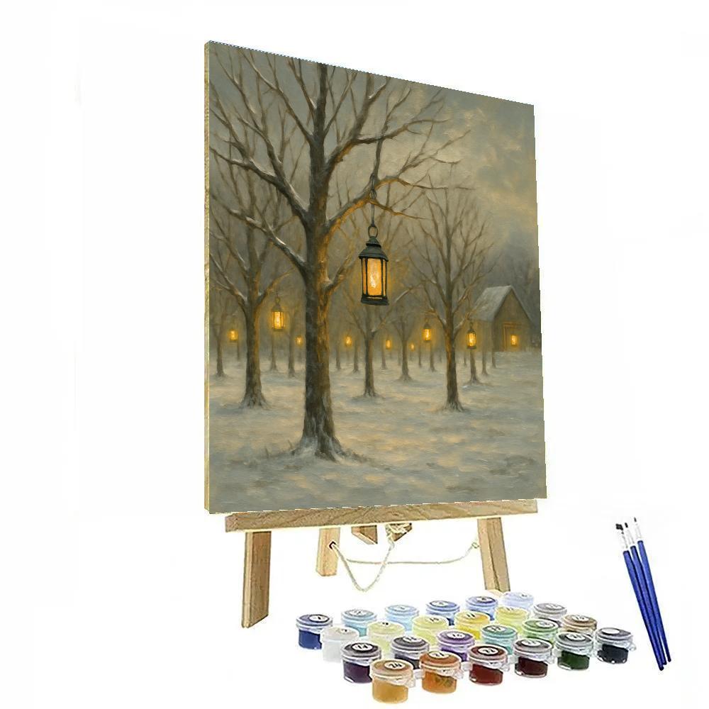 Snowy Orchard With Candlelit Trees Numbered painting kits