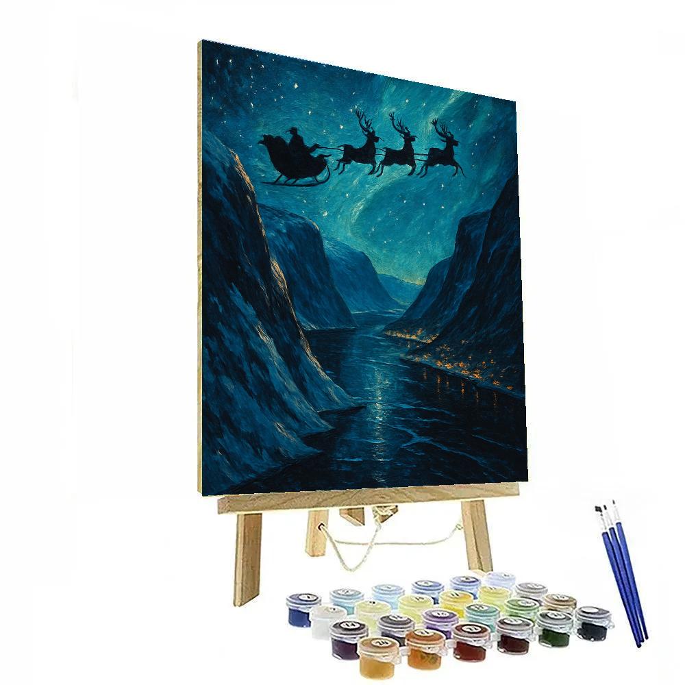 Midnight Sleigh Above The Fjords paint by number