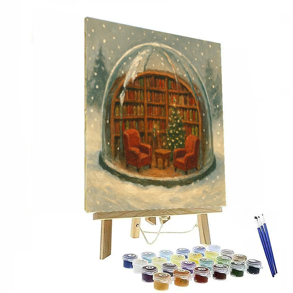Cozy Library Under The Winter Dome paint by number