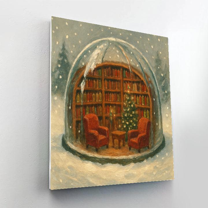Cozy Library Under The Winter Dome paint by number