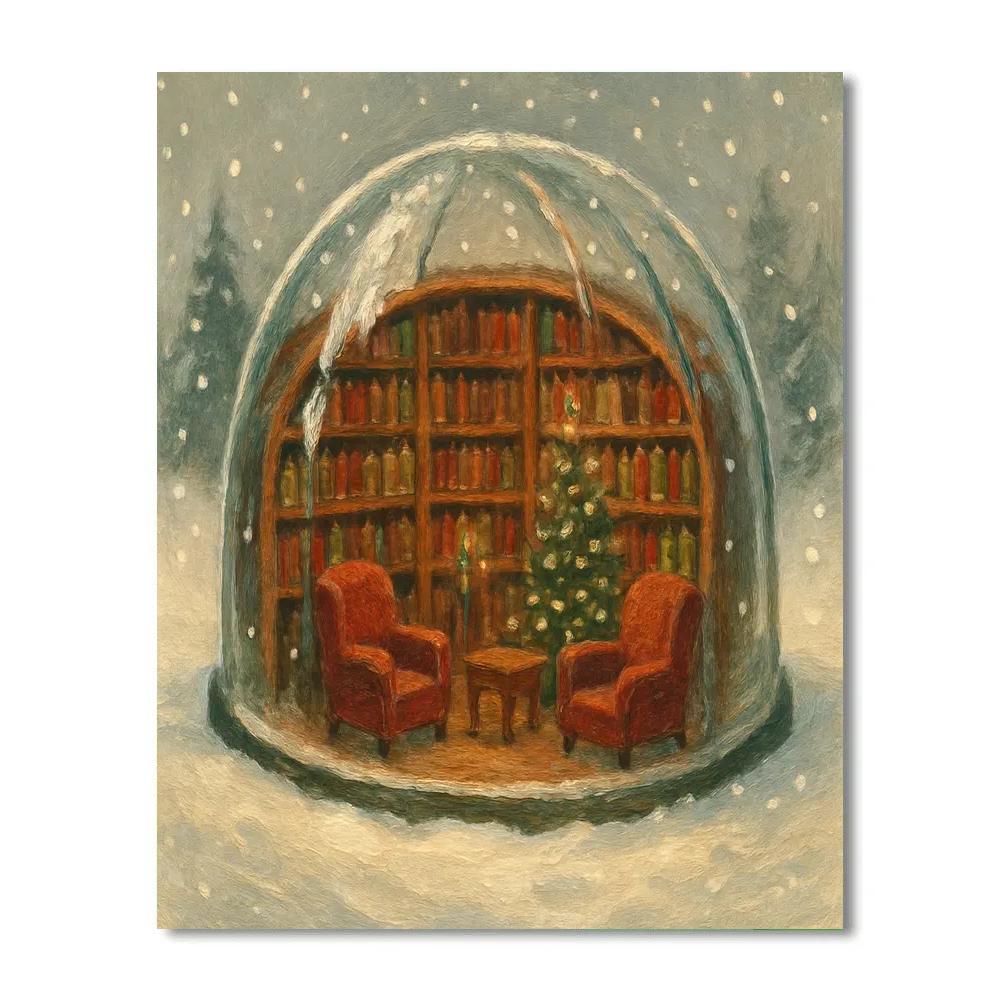 Cozy Library Under The Winter Dome paint by number