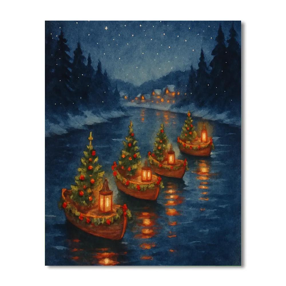 Christmas Lantern Boat Parade paint by numbers