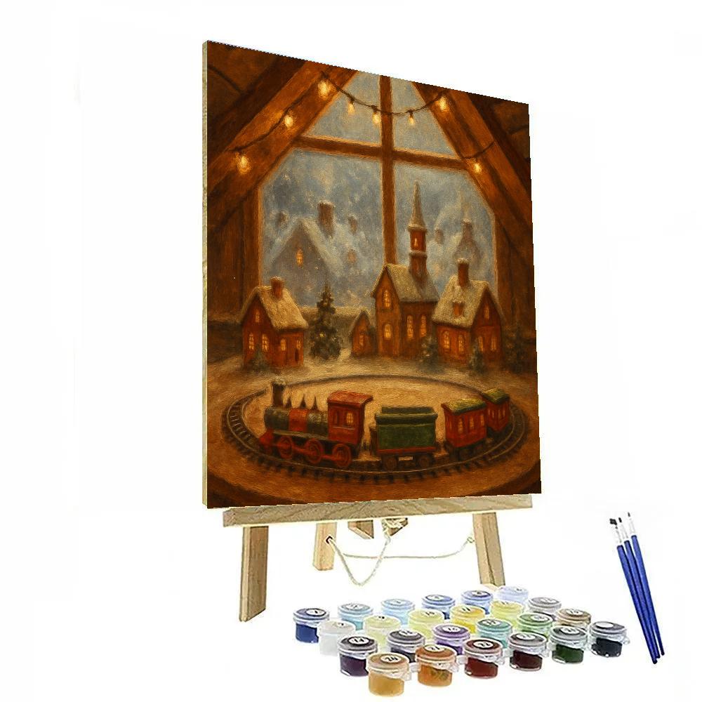Holiday Train Set In The Attic Window Paint by numbers kits