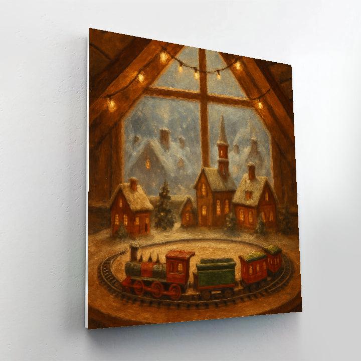 Holiday Train Set In The Attic Window Paint by numbers kits