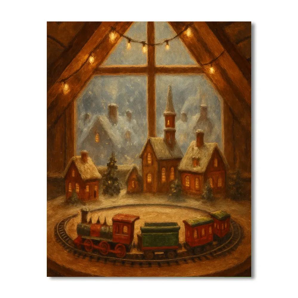 Holiday Train Set In The Attic Window Paint by numbers kits