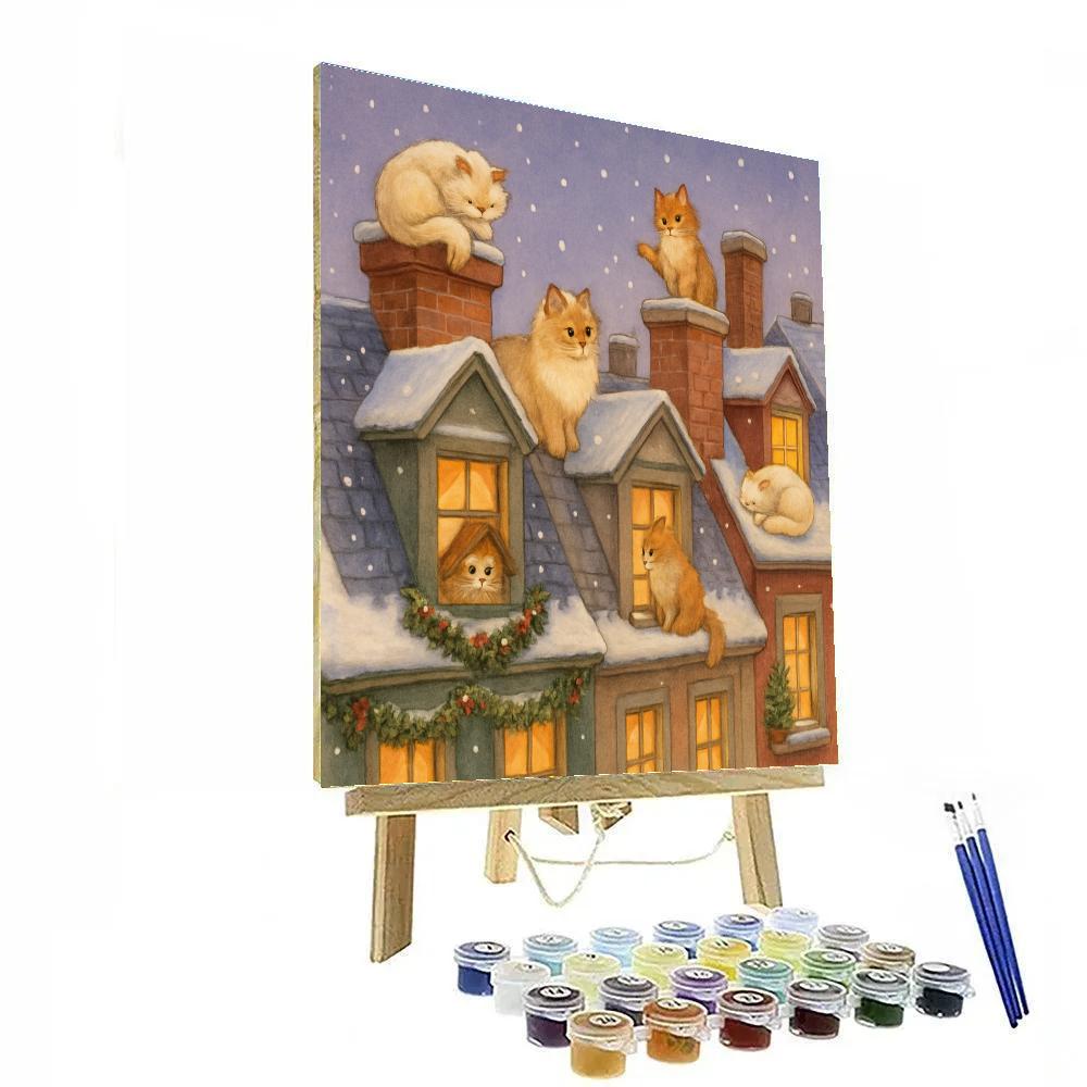 Snowy Rooftop Cat Kingdom Christmas Numbered painting kits