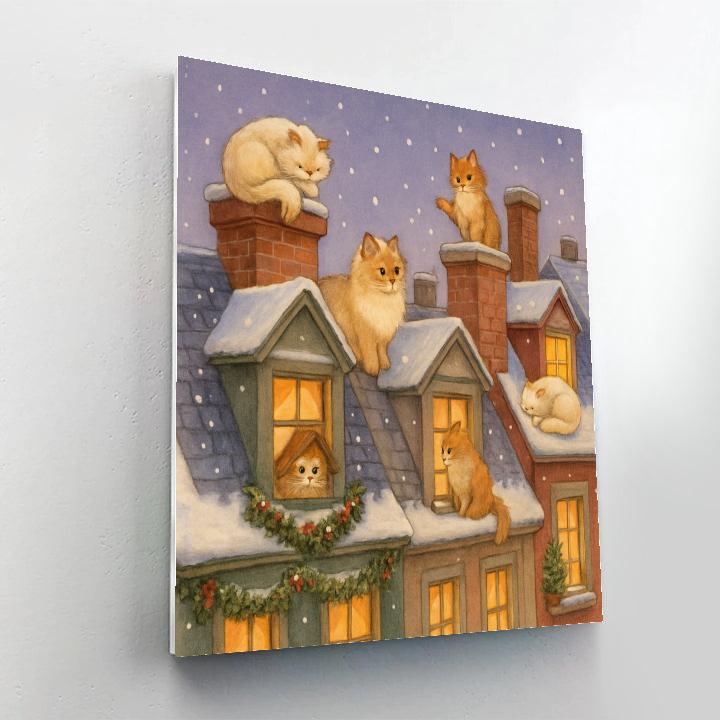 Snowy Rooftop Cat Kingdom Christmas Numbered painting kits