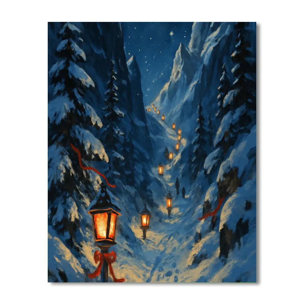 Christmas Lanterns In The Mountain Pass paint by number