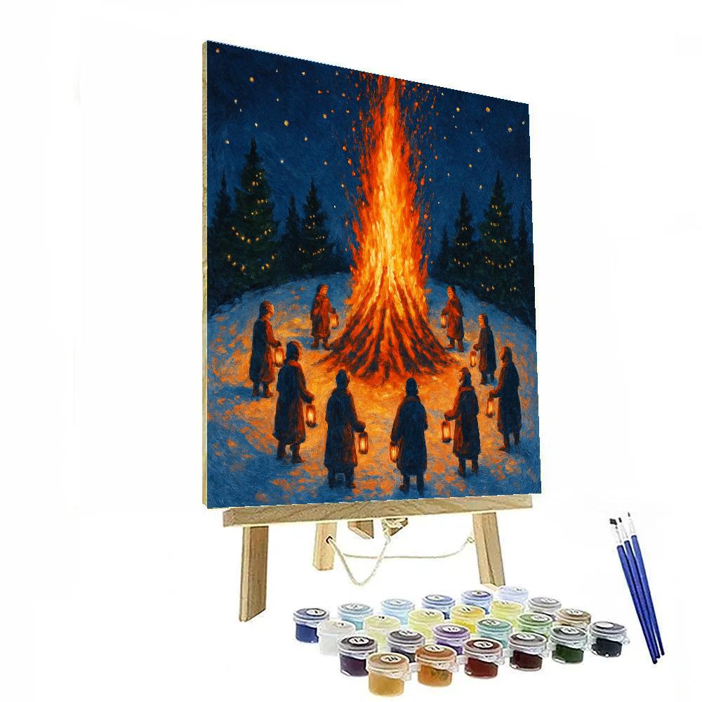 Solstice Bonfire On The Snowy Hill painting number kit