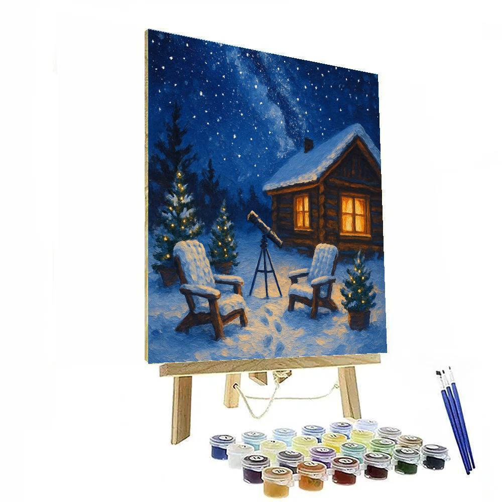 Snowbound Cabin With Winter Stargarden paint by number