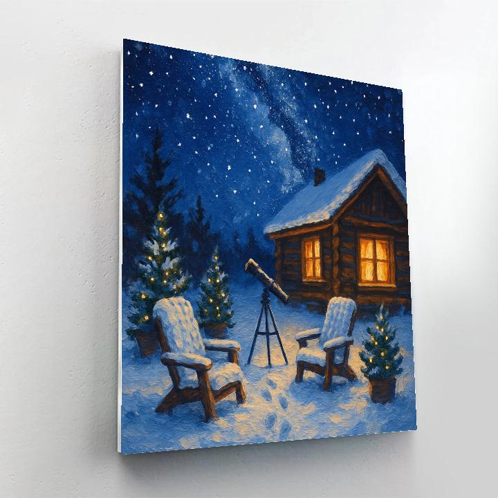 Snowbound Cabin With Winter Stargarden paint by number