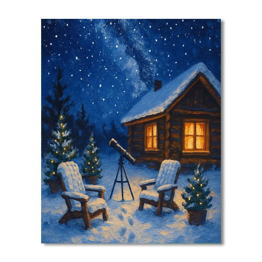 Snowbound Cabin With Winter Stargarden paint by number