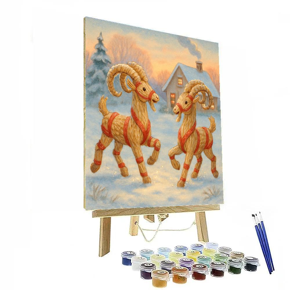 Festive Yule Goats In The Meadow painting number kit