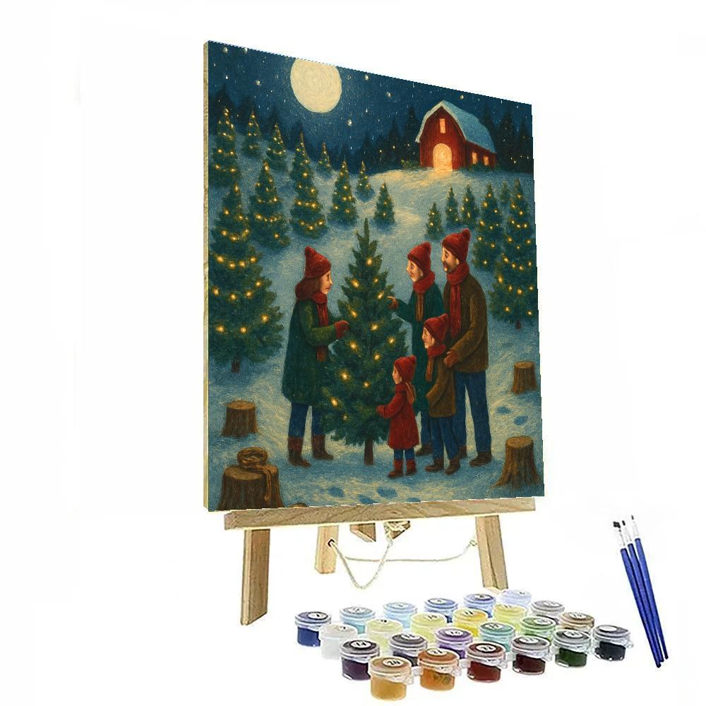 Moonlit Christmas Tree Farm Hillside paint by color