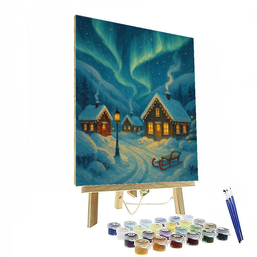 Northern Village Wrapped In Aurora Ribbons paint by color
