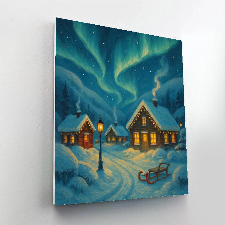 Northern Village Wrapped In Aurora Ribbons paint by color