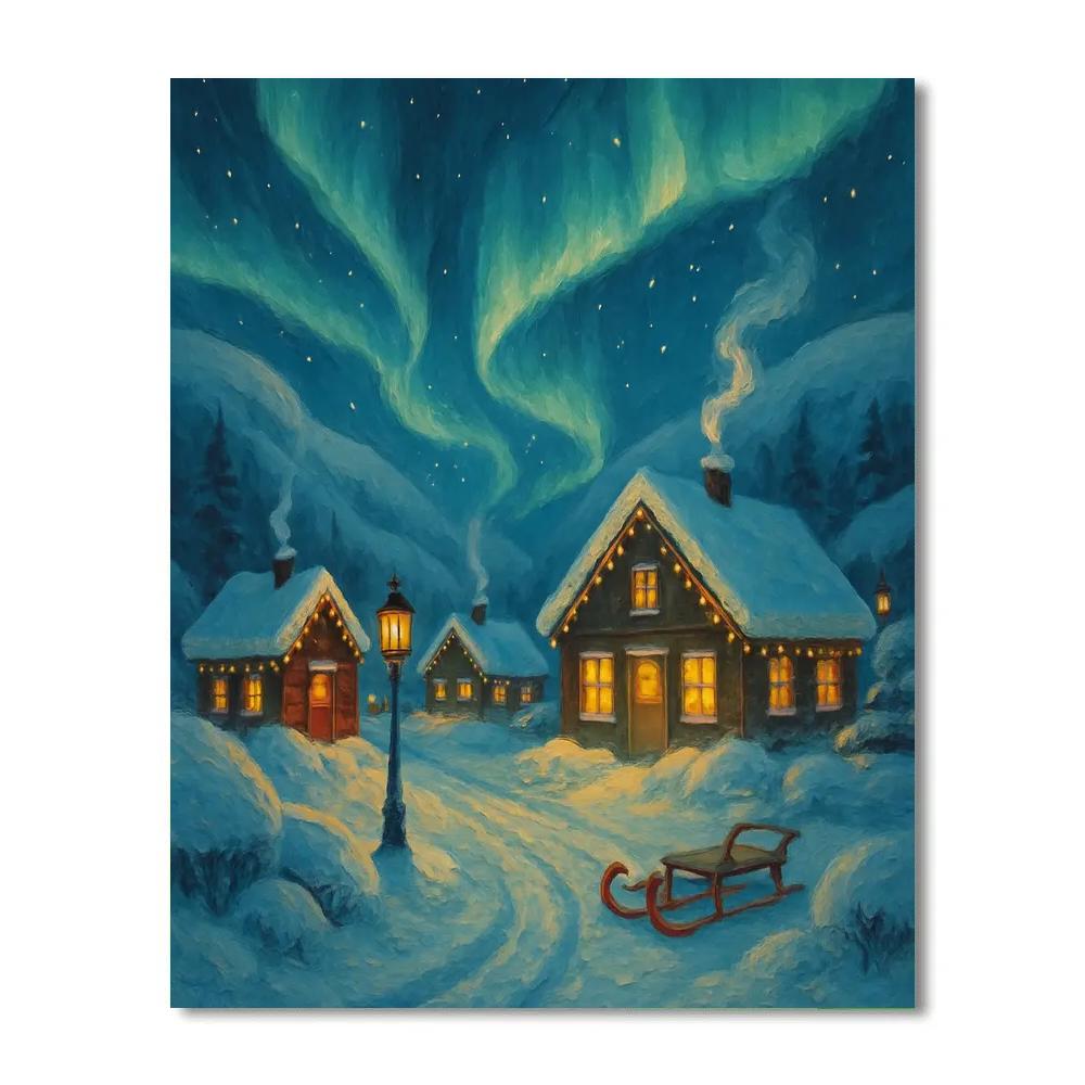 Northern Village Wrapped In Aurora Ribbons paint by color