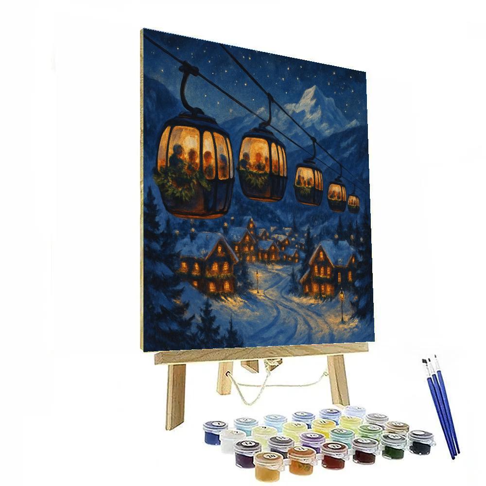 Alpine Christmas Gondola Night Ride Paint by numbers art