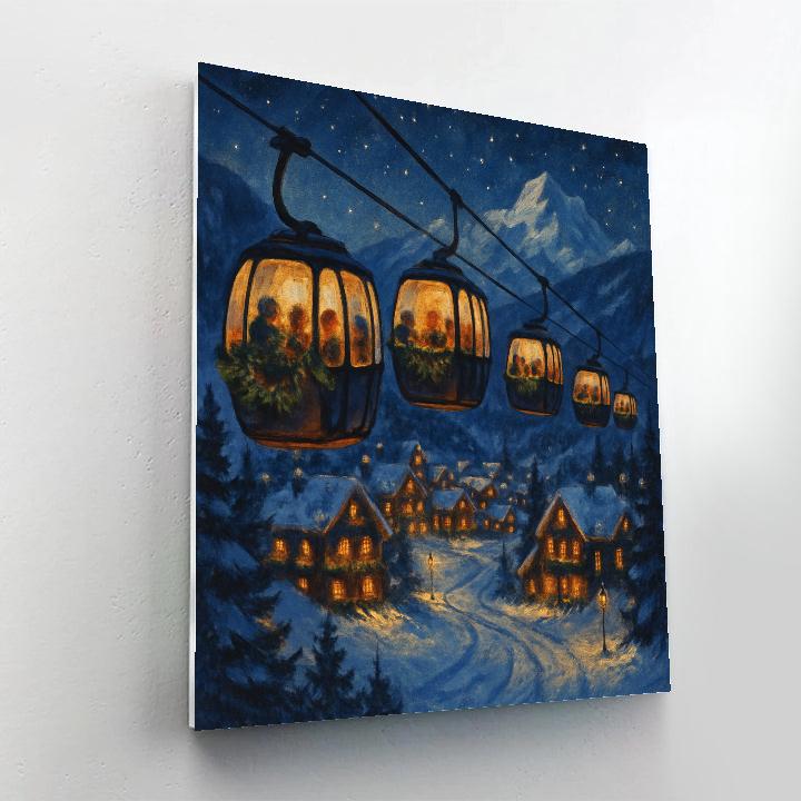 Alpine Christmas Gondola Night Ride Paint by numbers art