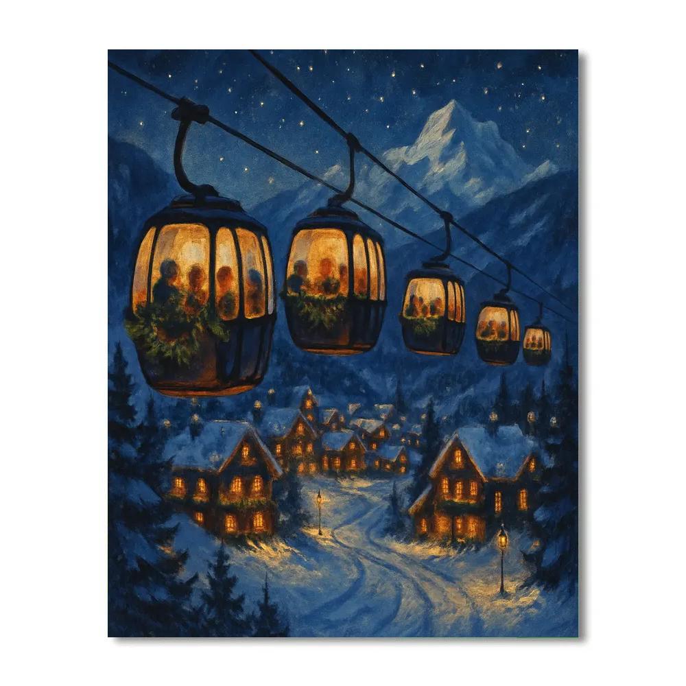 Alpine Christmas Gondola Night Ride Paint by numbers art