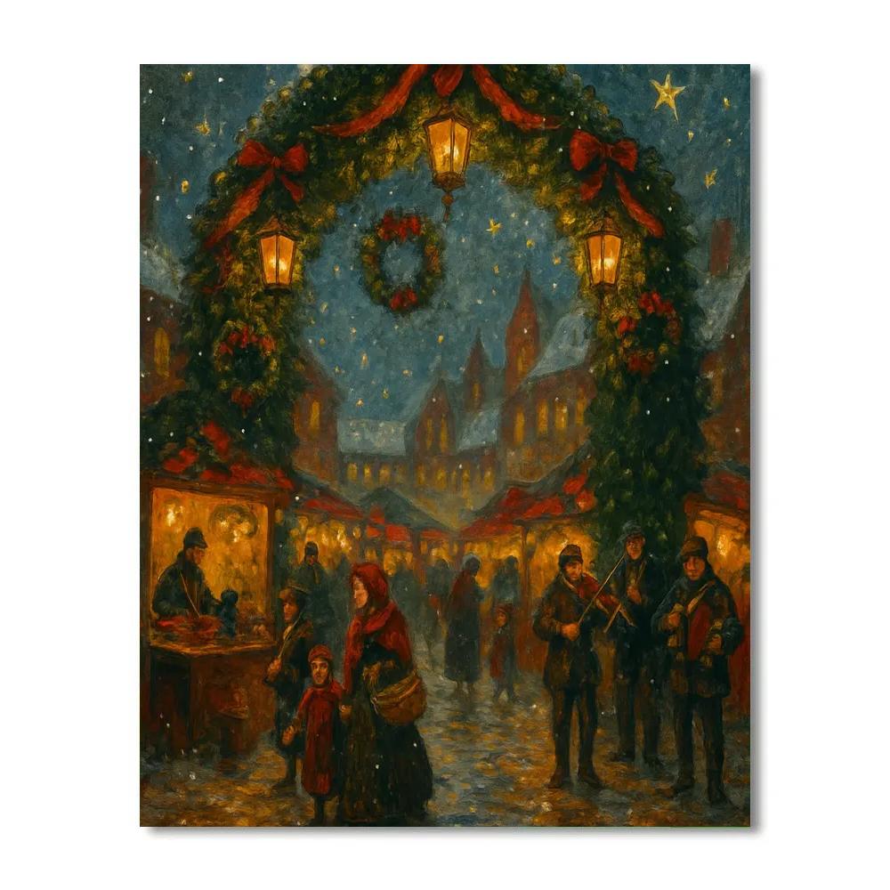 Snowy Lantern Arch At The Winter Market Numbered painting kits