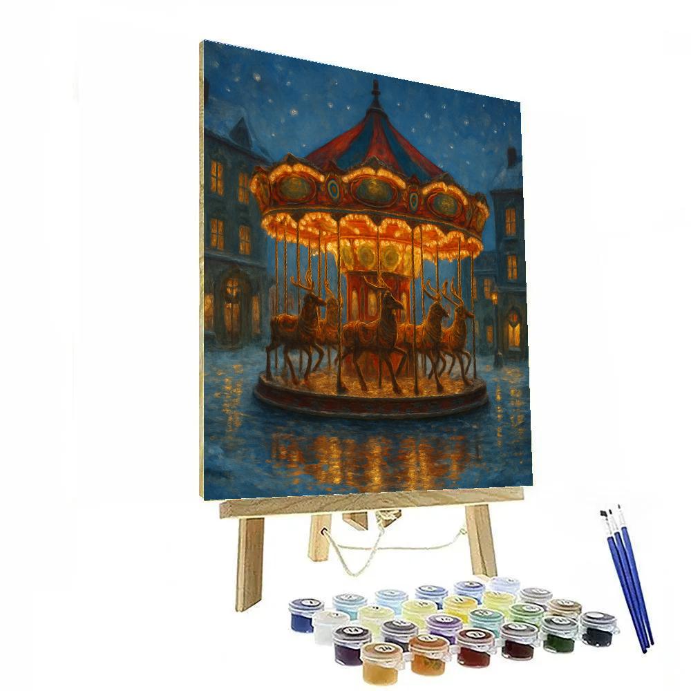 Reindeer Carousel On The Frozen Plaza Numbered painting kits