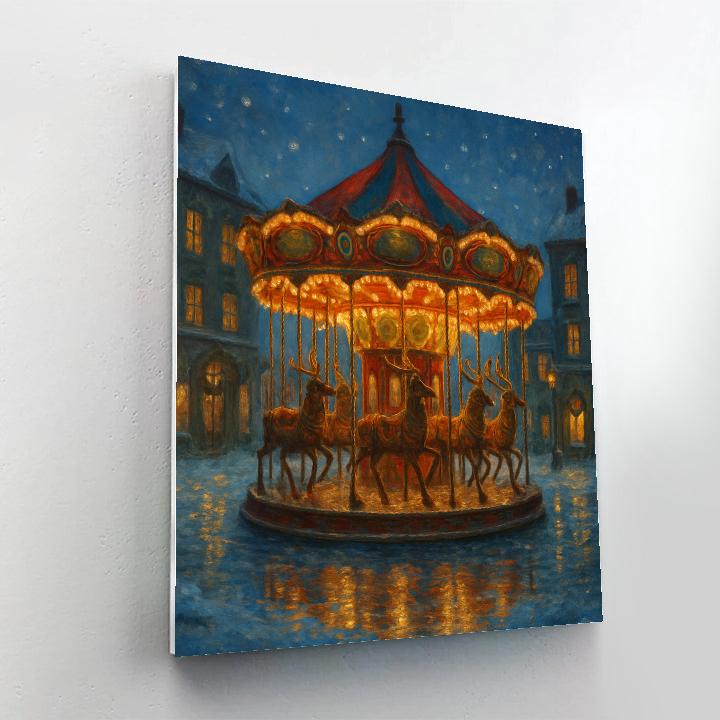 Reindeer Carousel On The Frozen Plaza Numbered painting kits