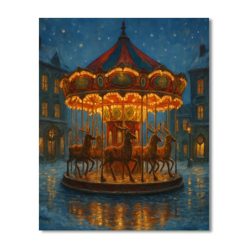 Reindeer Carousel On The Frozen Plaza Numbered painting kits