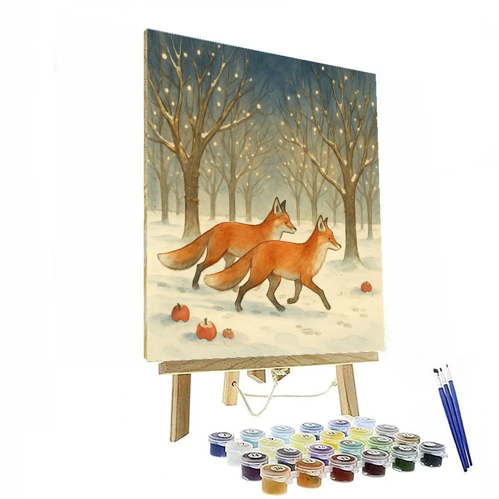Midnight Christmas Orchard Foxes paint by number