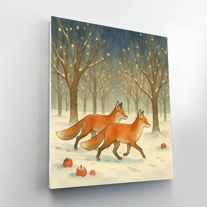 Midnight Christmas Orchard Foxes paint by number