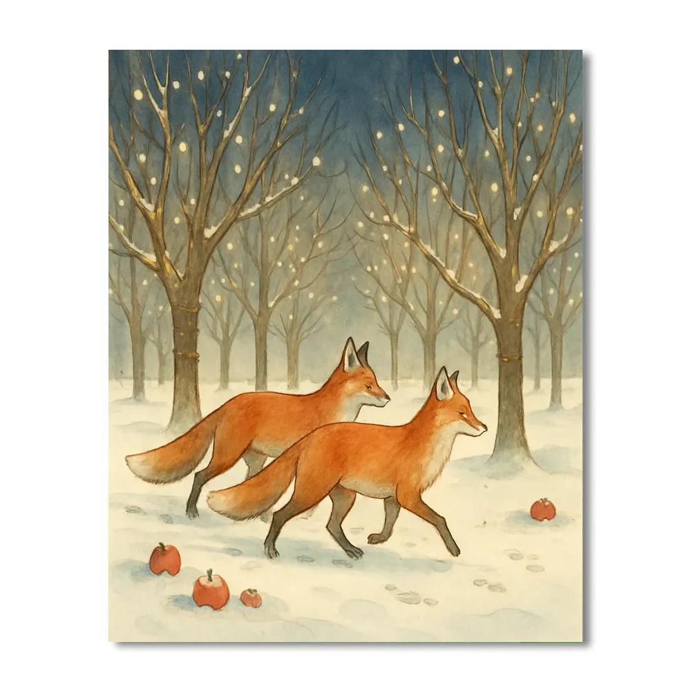 Midnight Christmas Orchard Foxes paint by number