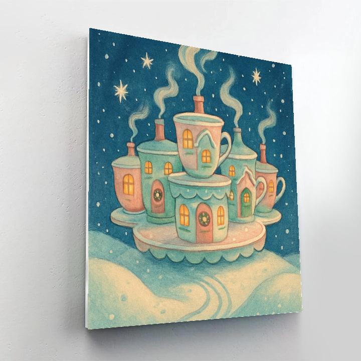 Christmas Carousel Of Teacup Houses paint by color