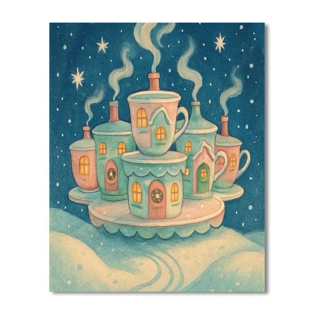 Christmas Carousel Of Teacup Houses paint by color